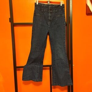 High-Waisted Flare Jeans – Dark Wash – Button Front